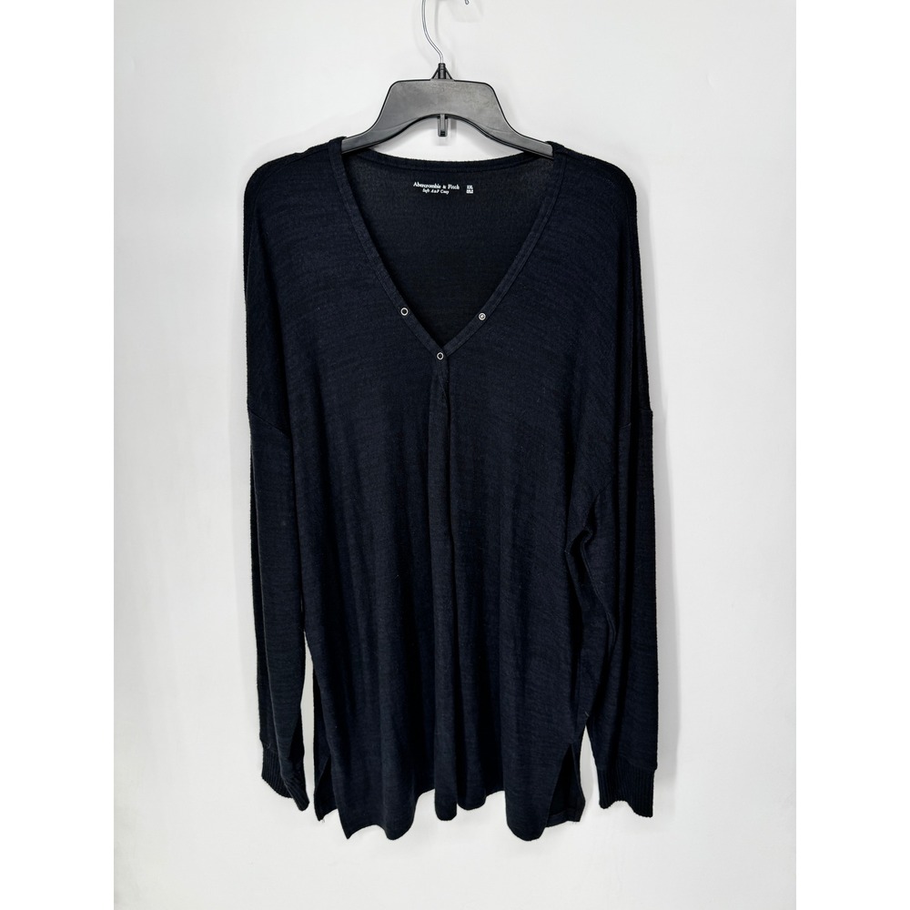 Abercrombie & Fitch Tunic Sweater Womens XXL Black Good Grommet V-Neck Relaxed
